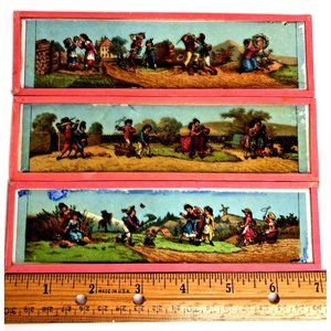 Vintage lot of 3 Assorted Magic Lantern Slides approximately 7" x 2"